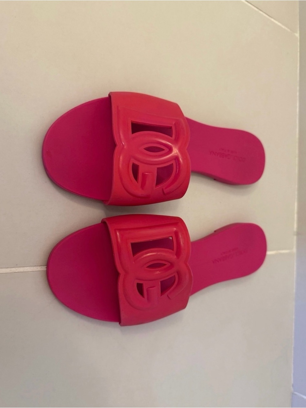Dolce & Gabbana Hot Pink Logo Slide Sandals - Picture 6 of 11